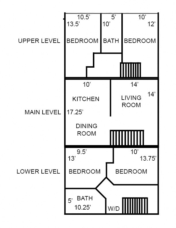 Floor plan for 4 beds, 2 baths, 1368 sqft